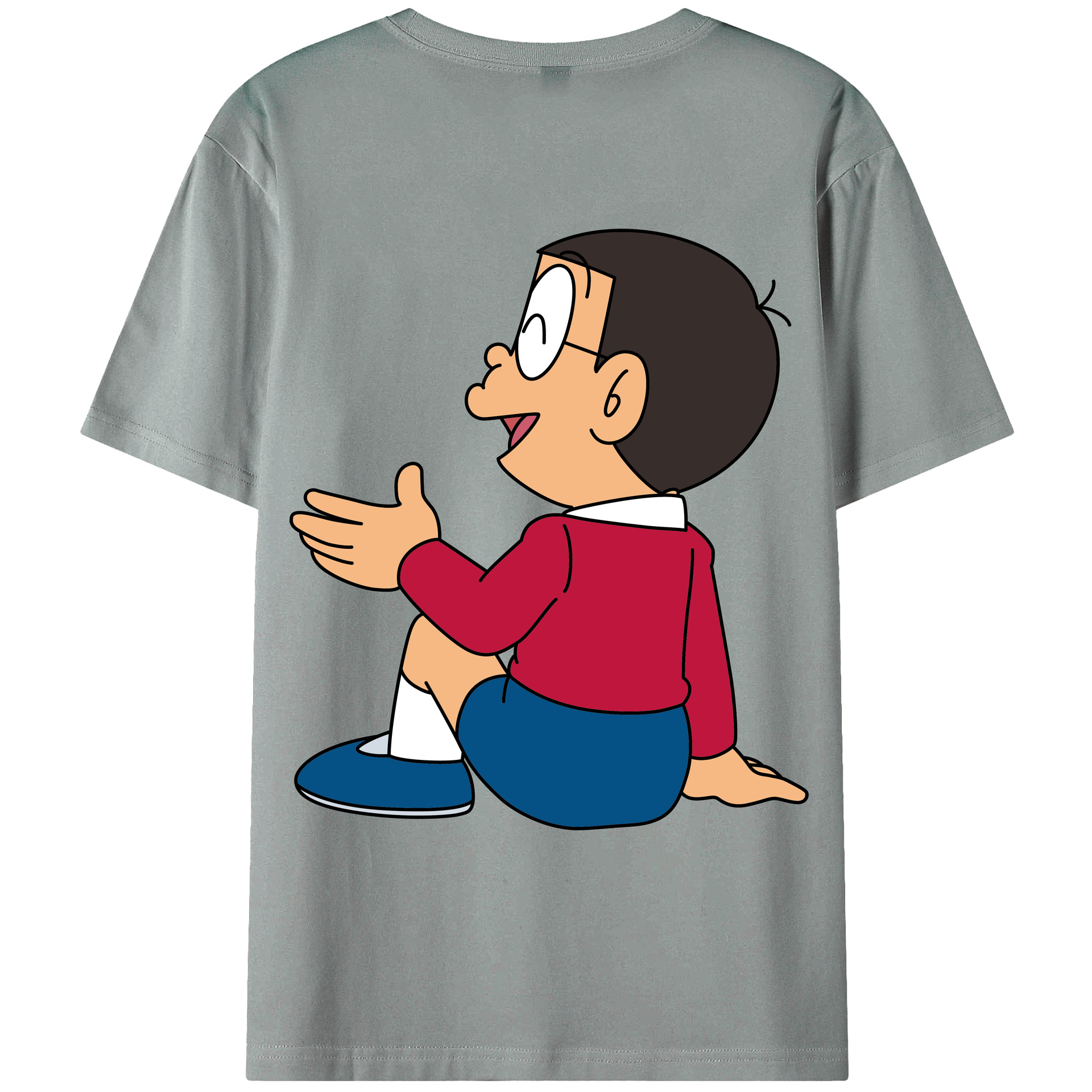 （画像用） ドラえもん 野比 のび太 Doraemon Nobita Nobi 綿100％ メンズ半袖Tシャツ（バックプリント） 通気性
